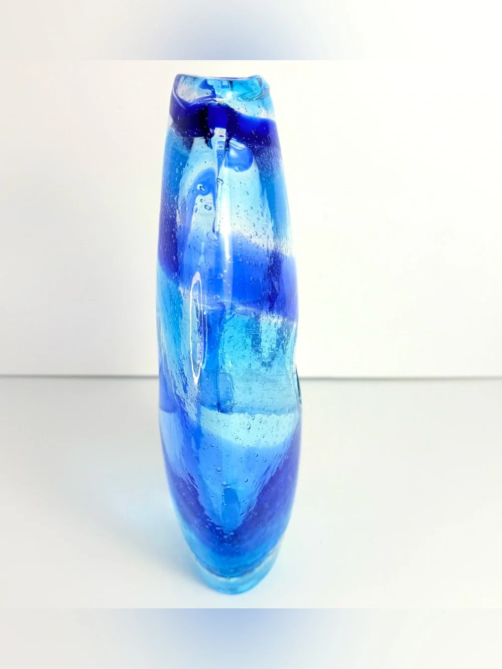 Vintage Cali Margie’s Garden Creative Artisans Hand Blown Blue Bubble Glass Vase